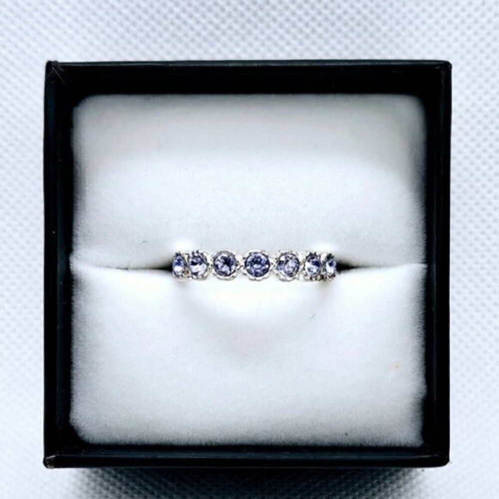 Silver Tone Simulant Tanzanite Band Fashion Ring